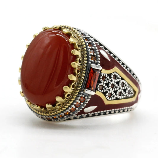 Bague homme argent 925 avec pierre Agate .