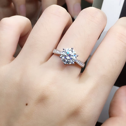 Bague de fiançailles Style Classique en Moissanite et Argent Sterling 925.