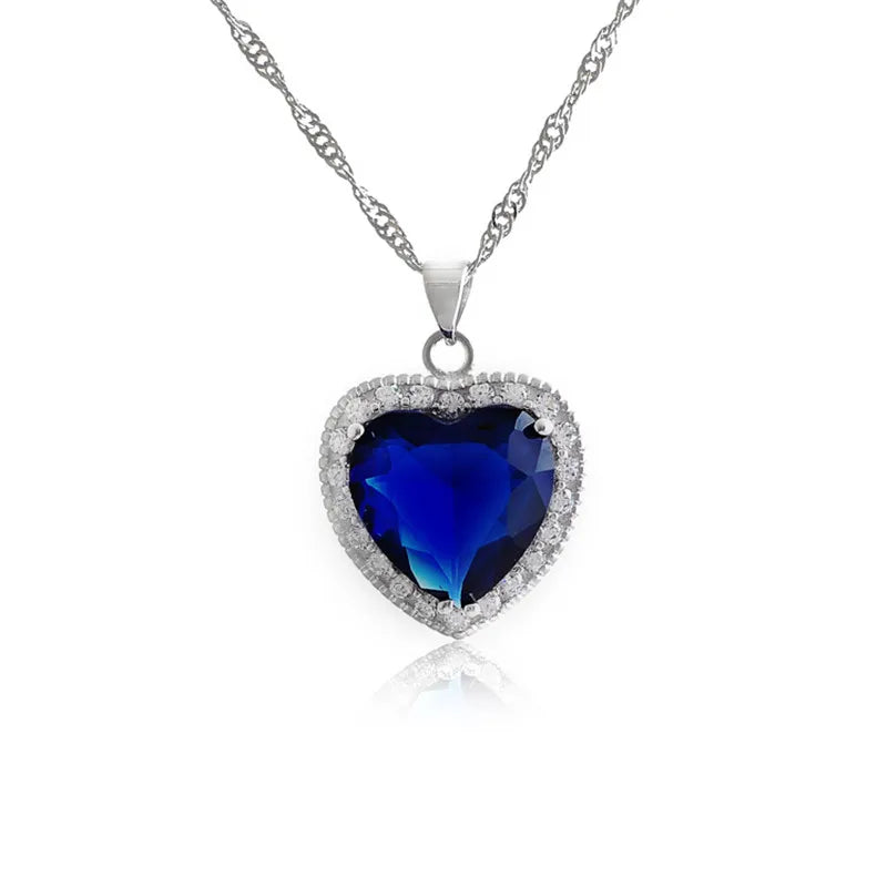 Collier pendentif coeur saphir diamant pour femmes véritable argent 925