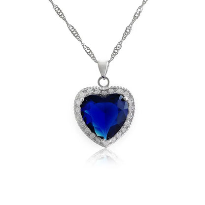 Collier pendentif coeur saphir diamant pour femmes véritable argent 925