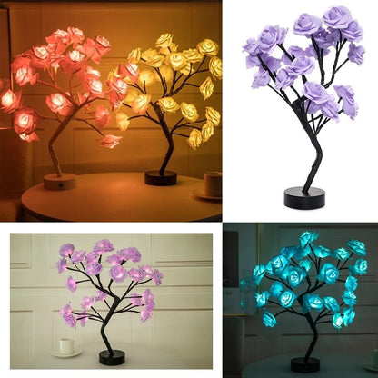 Lampe LED USB en forme d'arbre de roses artificielles.