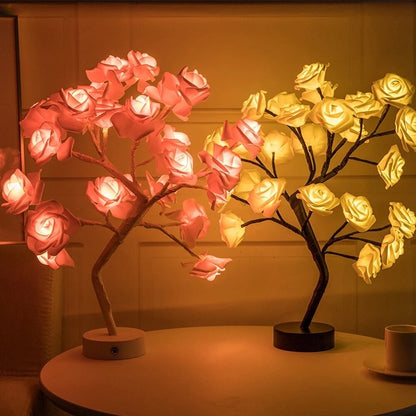 Lampe LED USB en forme d'arbre de roses artificielles.