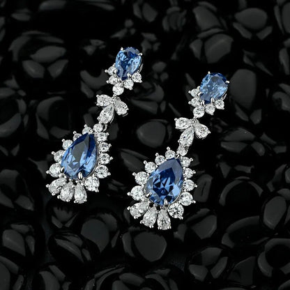 Boucles d'oreilles goutte d'eau saphir en Argent 100% pour femmes.