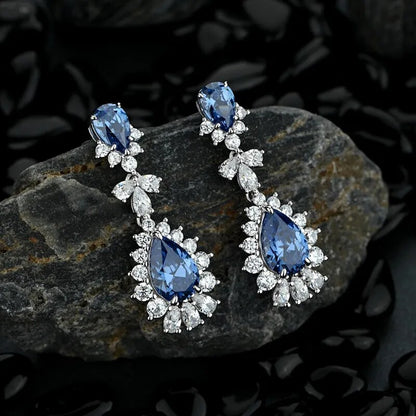 Boucles d'oreilles goutte d'eau saphir en Argent 100% pour femmes.