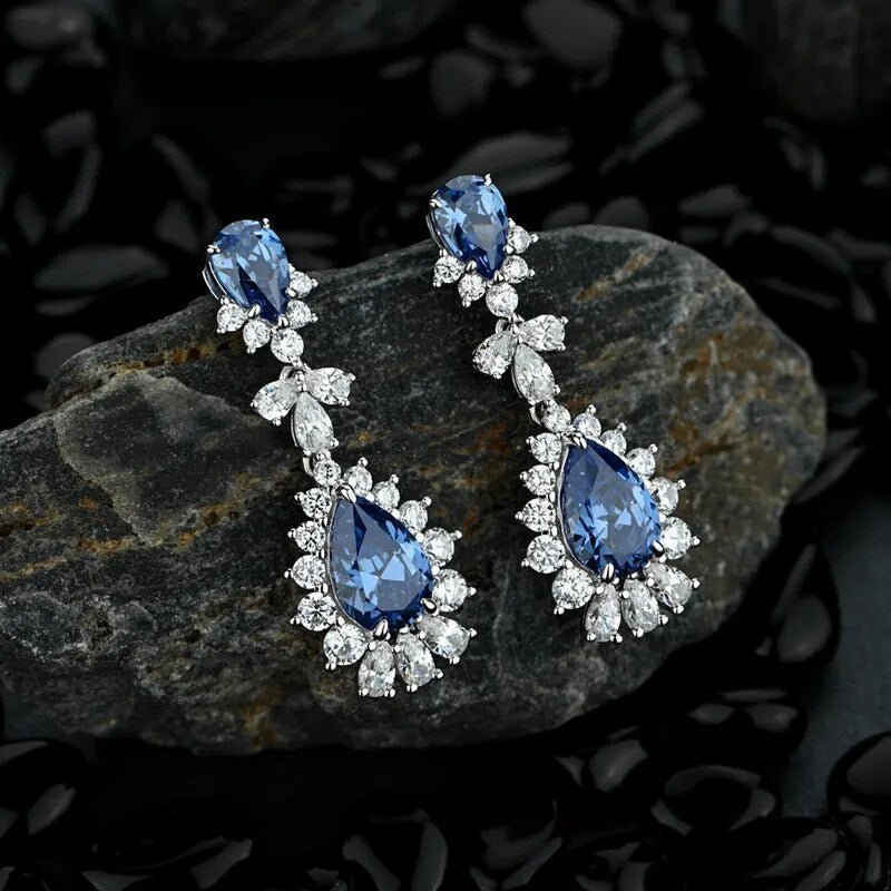 Boucles d'oreilles goutte d'eau saphir en Argent 100% pour femmes.