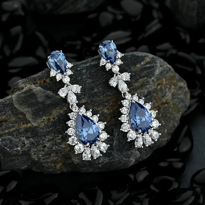 Boucles d'oreilles goutte d'eau saphir en Argent 100% pour femmes.