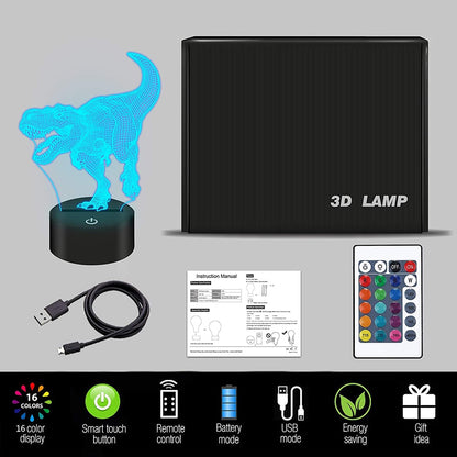 Lampe LED 3D série dinosaures, veilleuse avec télécommande.