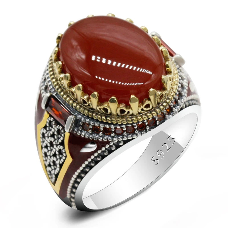 Bague homme argent 925 avec pierre Agate .