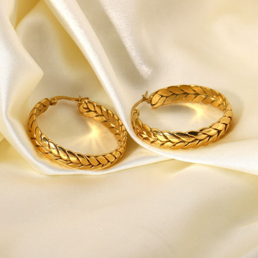 Boucles d'oreilles créoles en acier inoxydable pour femme, bijoux fins, forme d'oreille de blé, cercle entrelacé.