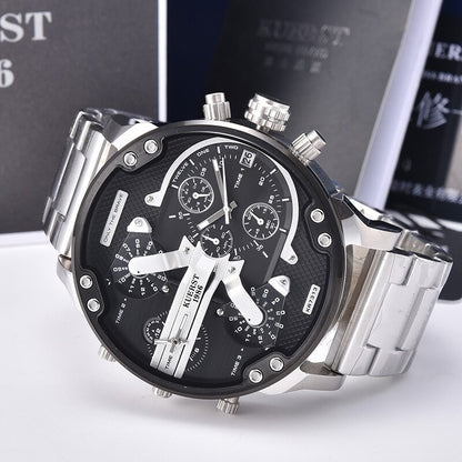 Montre luxe élégante pour hommes ronde bracelet en acier inoxydable.