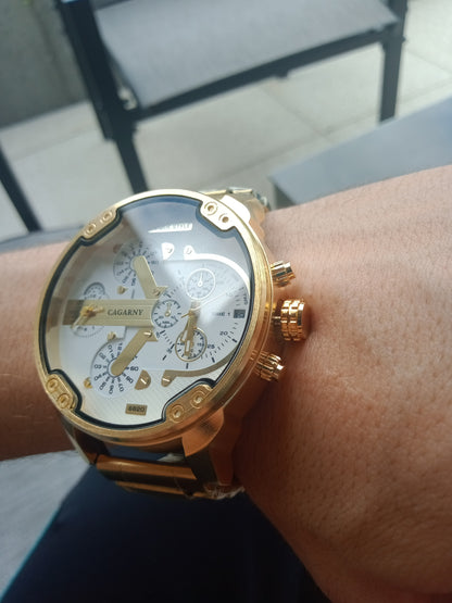 Montre classique à grand cadran pour hommes doubles horloges.