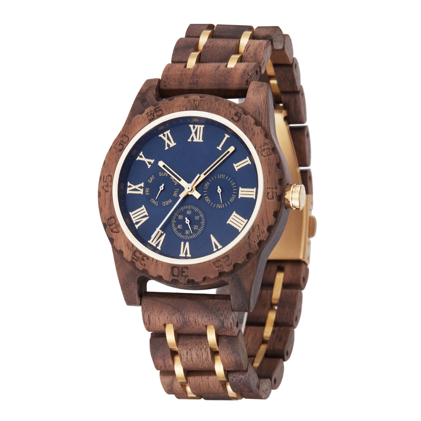 Montres bracelets en bois  pour hommes affichage de la date et de la semaine.