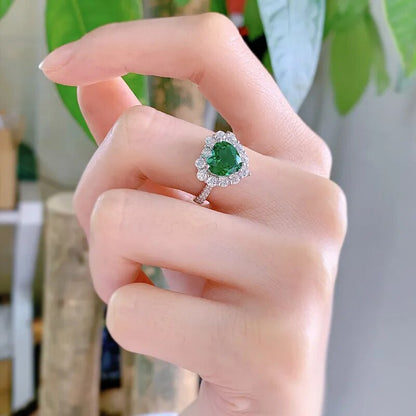 Bagues en diamant coeur émeraude pour femmes Argent 100%