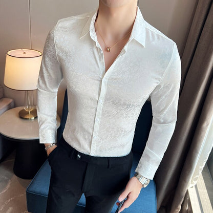 Chemise à manches longues floral pour hommes, chemises à fleurs de style coréen.