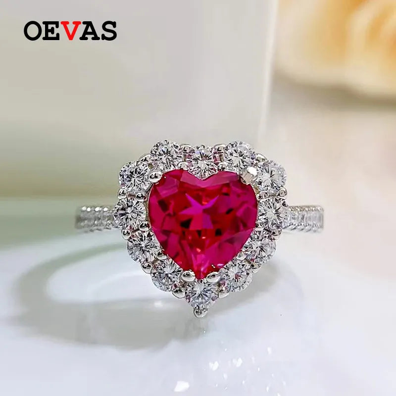 Bagues en diamant coeur émeraude pour femmes Argent 100%
