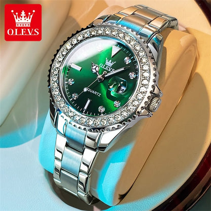Montre élégante étanche avec cadran diamant pour femmes.