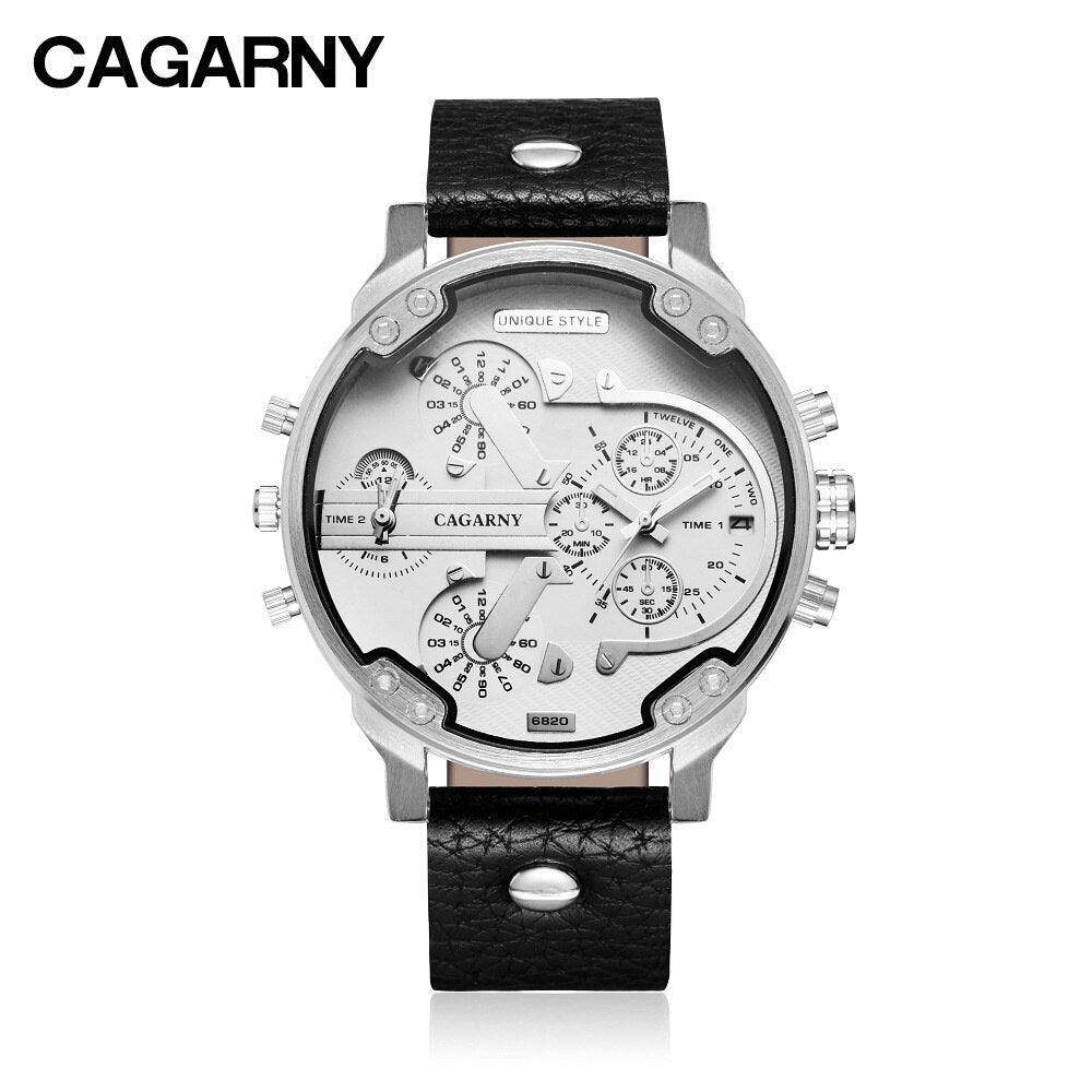 Montre classique à grand cadran pour hommes doubles horloges.