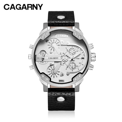Montre classique à grand cadran pour hommes doubles horloges.