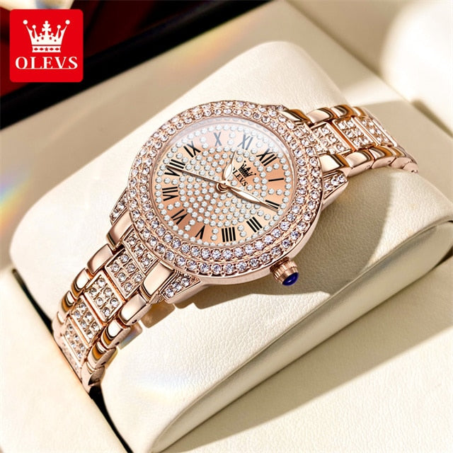 Montre luxe élégante en diamant pour femme.