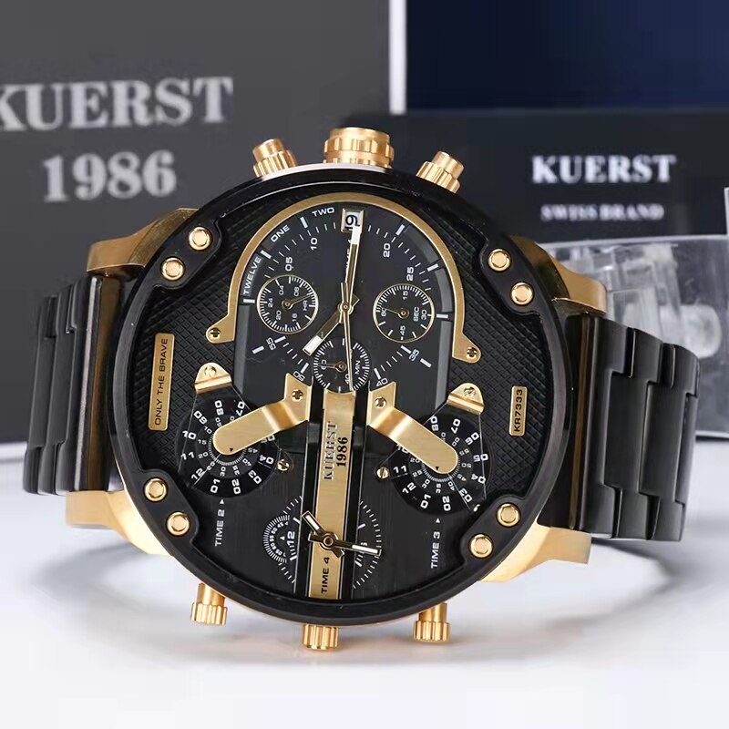 Montre luxe élégante pour hommes ronde bracelet en acier inoxydable.