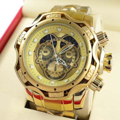 Montre de luxe en or 18 carats pour hommes étanche originale.