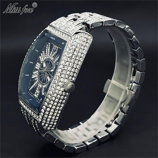 montre luxe élégante pour hommes accessoire de mode diamant glacé.