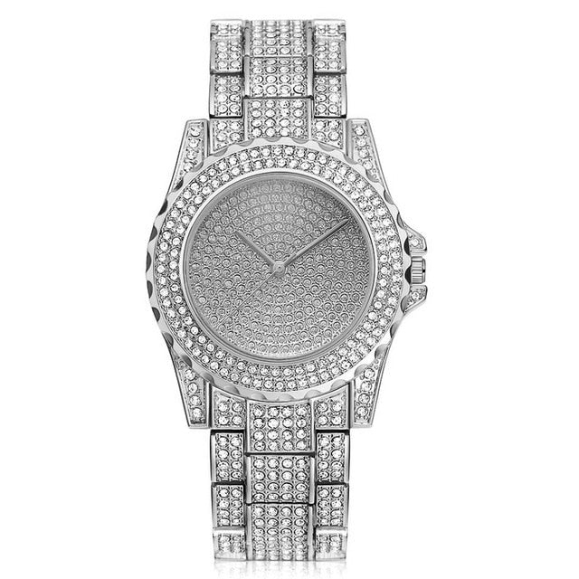 Montre luxe pour femmes glacé diamant autour montres à quartz.