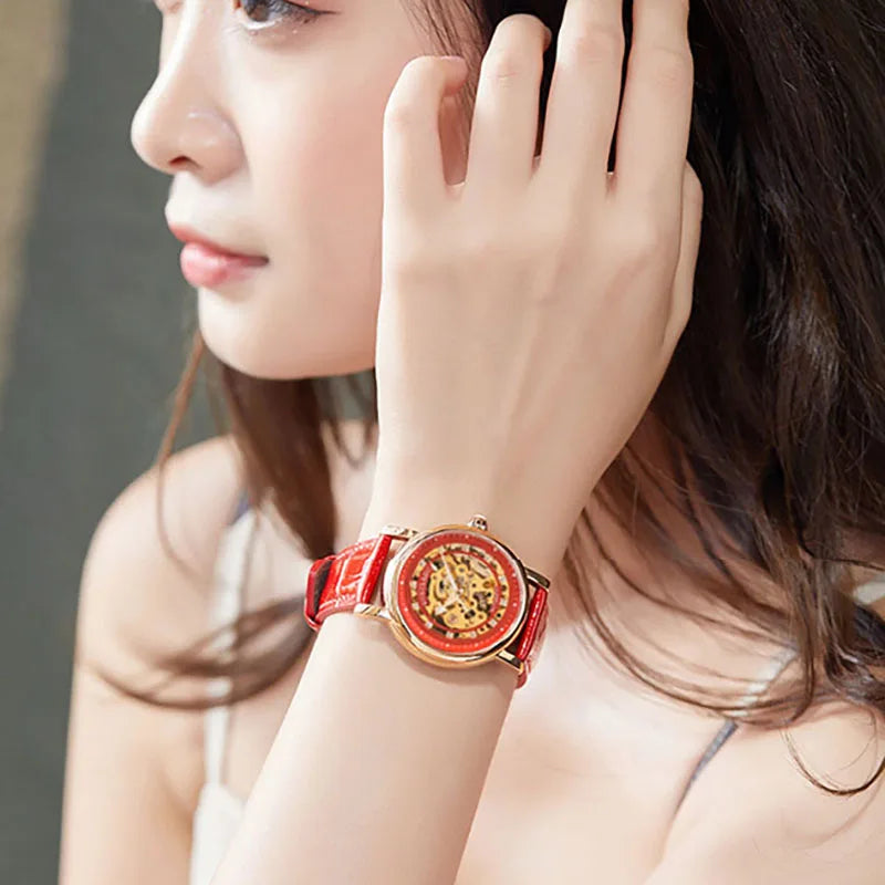 Montre femme élégante mécanique automatique horloge étanche.