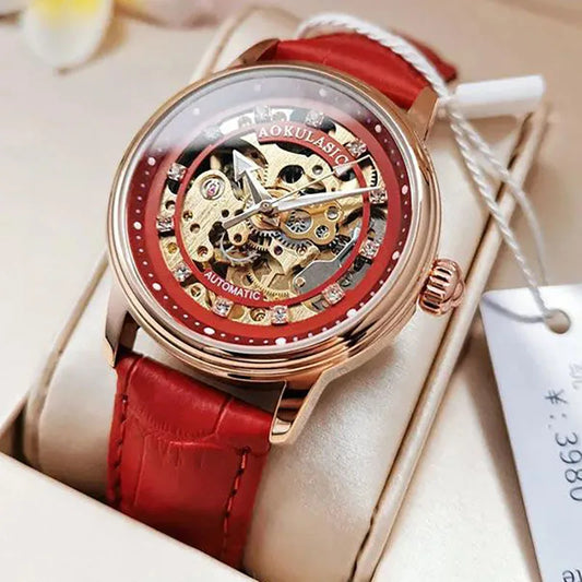 Montre femme élégante mécanique automatique horloge étanche.