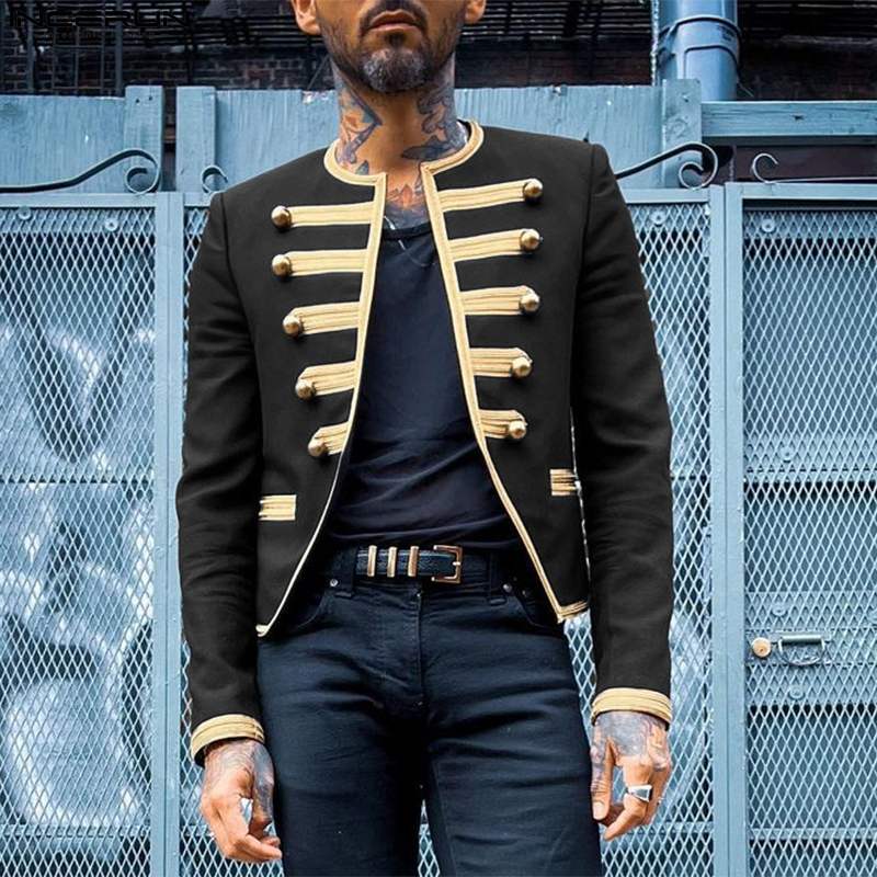 Vestes col rond à manches longues, Streetwear ouvert, Patchwork Vintage élégant mince manteaux hommes