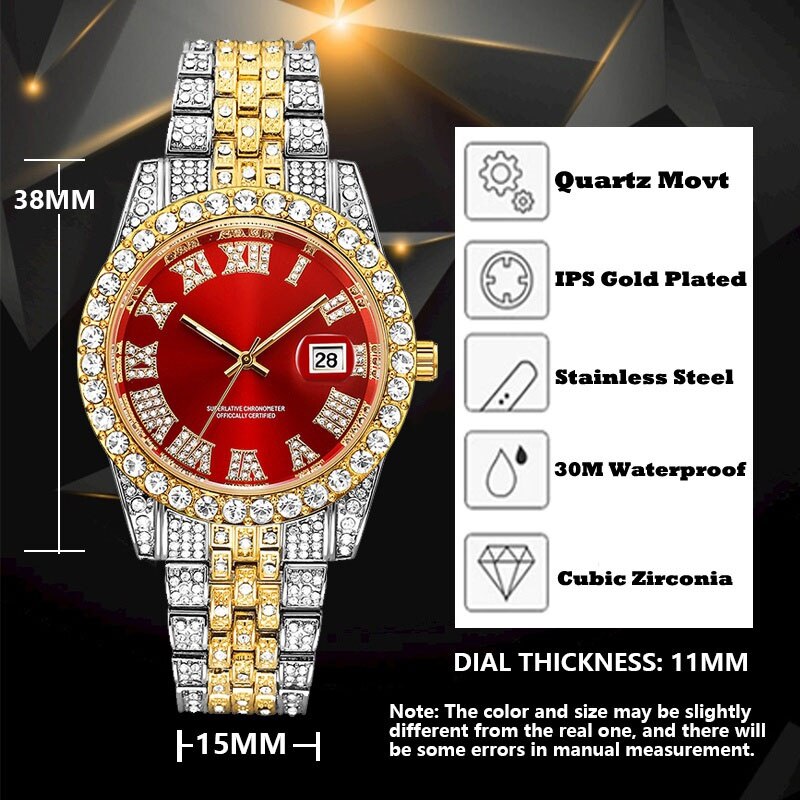 Montre luxe pour femmes glacé diamant autour montres à quartz.