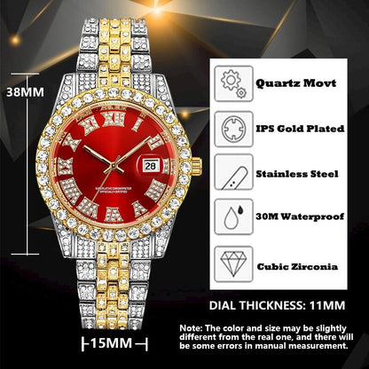 Montre luxe pour femmes glacé diamant autour montres à quartz.