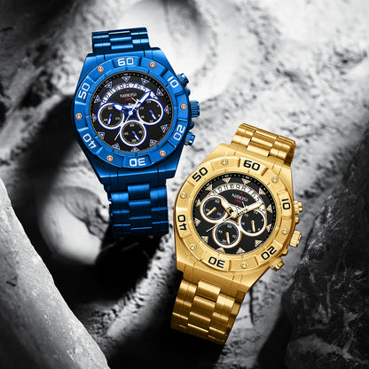 Montre à quartz en acier inoxydable pour hommes mode luxe.