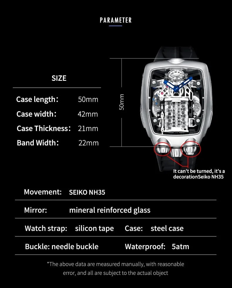 Montre de sport automatique militaire pour hommes marque de luxe étanche mécanique.