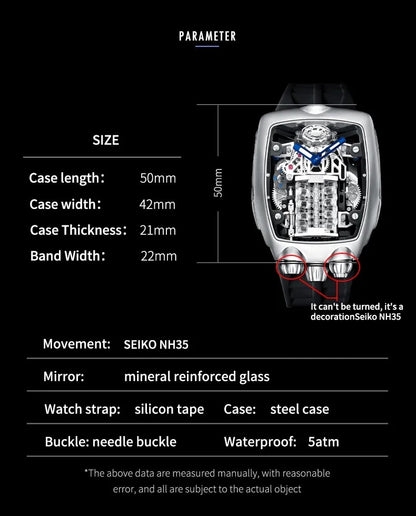 Montre de sport automatique militaire pour hommes marque de luxe étanche mécanique.