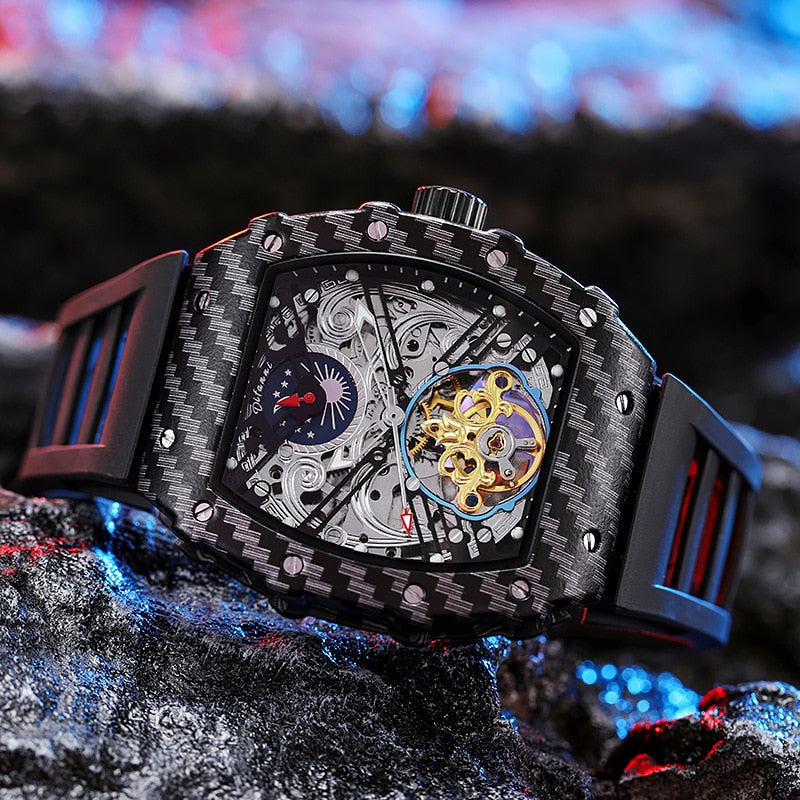Montre squelette automatique mécanique pour hommes, Tourbillon squelette.