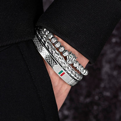 Bracelet de tressage de luxe fait à la main pour hommes, Pave CZ, tête de léopard.