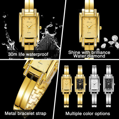 Montre en or pour femmes, marque de luxe, mode carré diamant étanche.