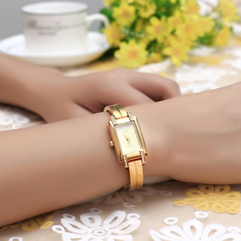 Montre en or pour femmes, marque de luxe, mode carré diamant étanche.