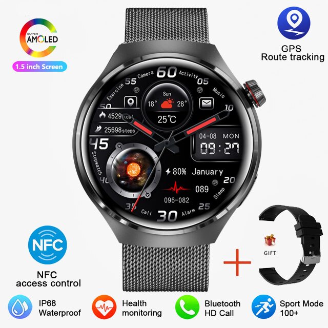 Montre connectée gt4 pro pour homme, smartwatch, moniteur d'activité physique, avec GPS.