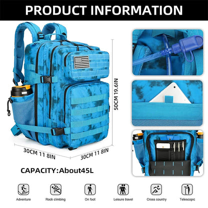 sac à dos d'assault bleu élégant étanche Camping Randonnée.