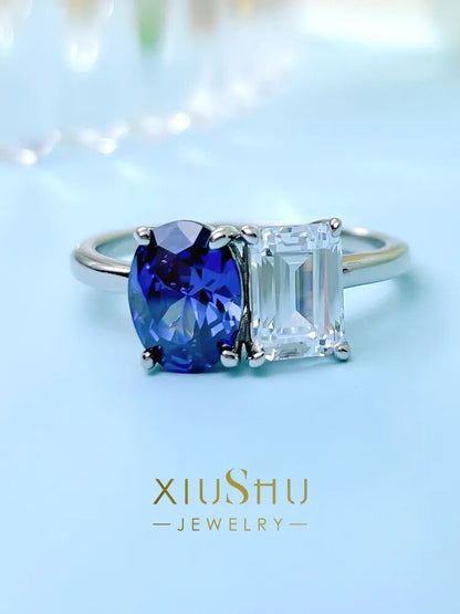 Bague en saphir pour femmes à contraste de couleur de pierre.