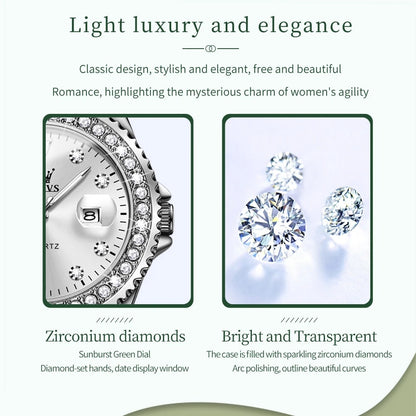 Montre élégante étanche avec cadran diamant pour femmes.