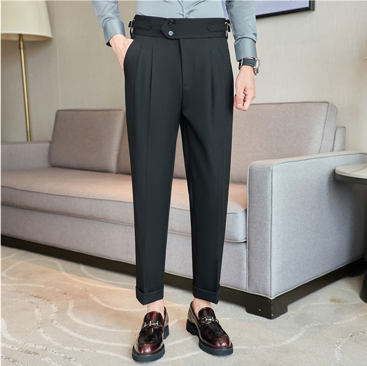 Pantalon pour hommes taille haute style britannique coupe slim.