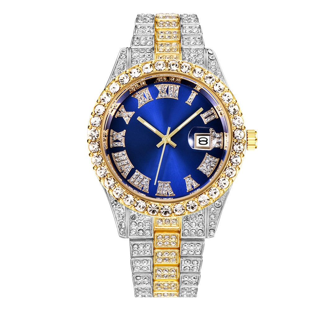 Montre luxe pour femmes glacé diamant autour montres à quartz.