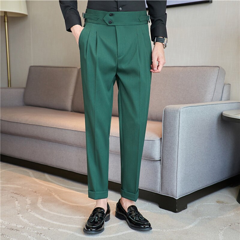 Pantalon pour hommes taille haute style britannique coupe slim.