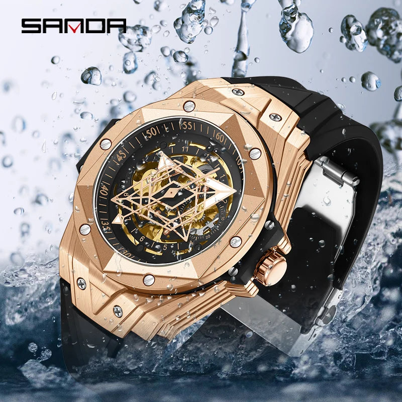 Montre mécanique auto luxe étanche pour homme.