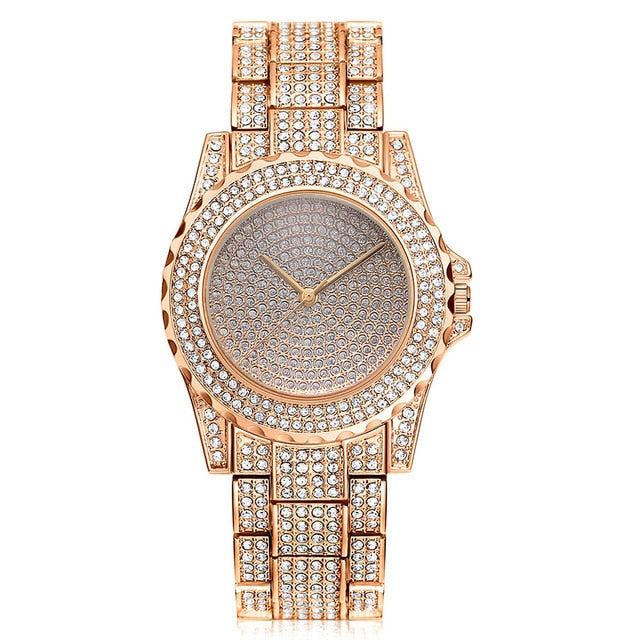 Montre luxe pour femmes glacé diamant autour montres à quartz.