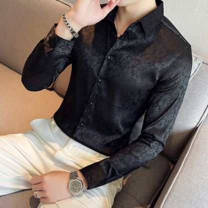 Chemise à manches longues floral pour hommes, chemises à fleurs de style coréen.