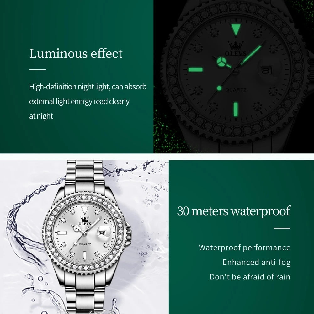 Montre élégante étanche avec cadran diamant pour femmes.